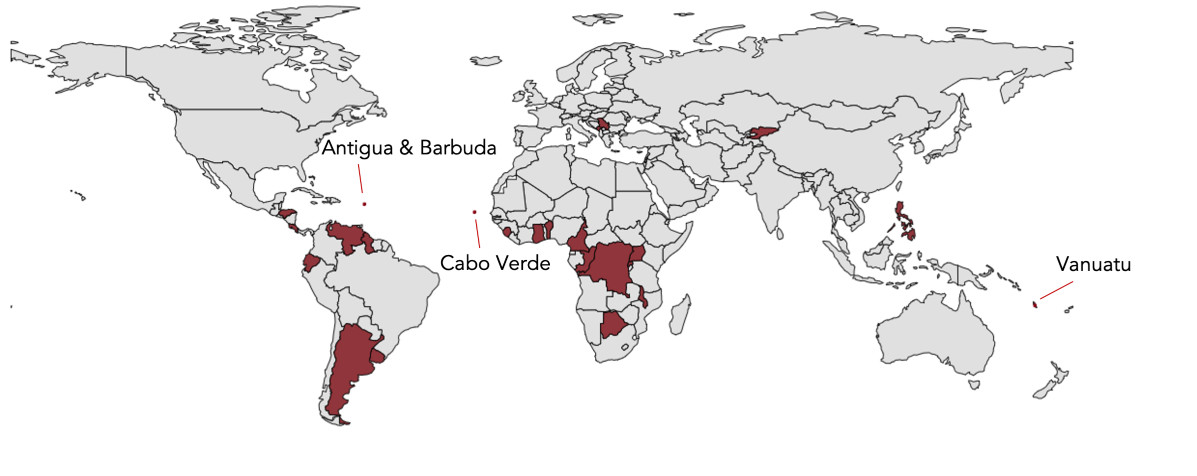 Map of countries with Chinese debt contracts in our dataset